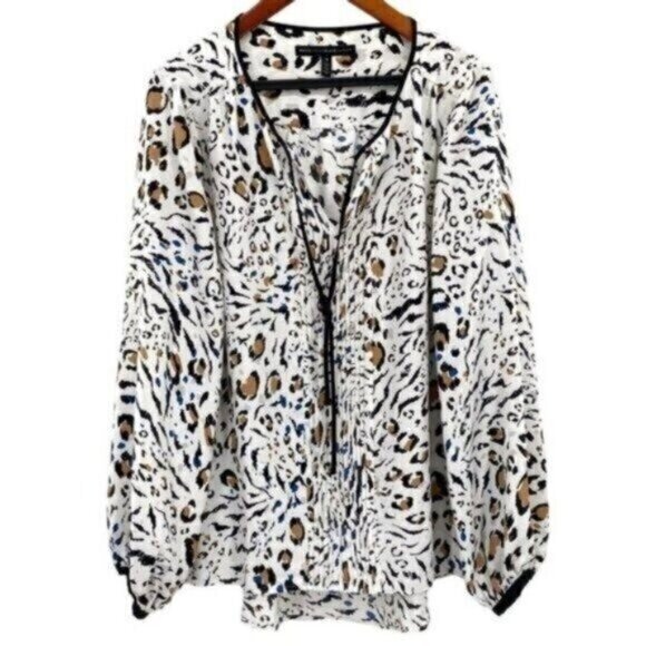White House Black Market Leopard Animal Print Peasant Blouse Top - Picture 1 of 13